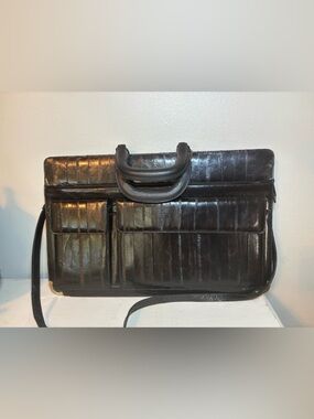 Vintage Black Eel Skin Briefcase with Dual Top Handles